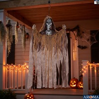 Décoration d'Halloween squelette flamboyant suspendu AROMA de 39 pouces avec lumières et son pour une ambiance effrayante et une scène hantée