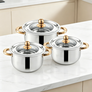 Conjunto de Utensílios de Cozinha Antiaderentes em Aço Inoxidável FLEY 6 Peças, 3 Panelas para Hotpot, Utensílios de Cozinha por Atacado para Uso Doméstico e em Restaurantes - Product Image 1