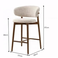 Tabouret de bar en bois massif de style nordique moderne, base en acier inoxydable, revêtement en tissu, usage commercial, restaurant, hôtel, bar/cuisine à domicile