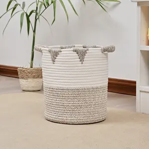 Modern Decorative Woven Basket Large Storage Basket Cotton Rope Basket With Handles