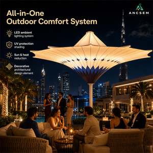 Parasol de patio géant de luxe ANCSEM, 8 baleines, structure en alliage, <span class=keywords><strong>tissu</strong></span> polyester, éclairage LED, protection UV, grande auvent d'extérieur - Product Image 1