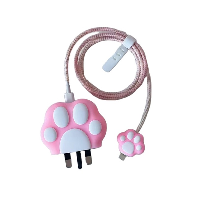 3D Cute Cartoon Silicone Cable Head case Cover Set Phone Charger Protector  Cable  18W 20W Charging