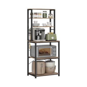 Étagère de rangement de cuisine en bois sur pied, 5 niveaux, 6 crochets, support pour <span class=keywords><strong>micro</strong></span>-<span class=keywords><strong>ondes</strong></span>, <span class=keywords><strong>design</strong></span> industriel portable - Product Image 1