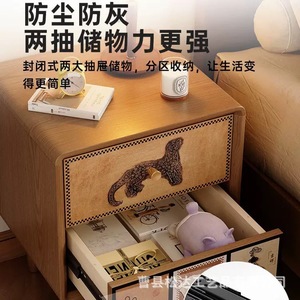 <b>Vintage</b> style wooden <b>bedside</b> <b>table</b>, solid wood bedroom storage cabinet, niche design, double-layer storage cabinet - Product Image 1