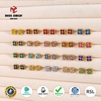 Anting-anting Kristal Clover Multiwarna Mewah Ringan, Baja Anti Karat Lapis Emas 18K PVD, Anting-anting Tennis Pelangi, Perhiasan untuk Wanita