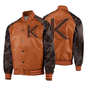 Chaqueta Universitaria de Satén Blanca y Marrón para Hombre con Logotipo K Bordado, Chaqueta Unisex Personalizada con Letras de Poliéster - Product Image 3
