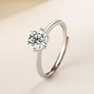 קלאסי 925 כסף סטרלינג מעוקב זירקון אירוסין טבעת שישה חודים מתכוונן אצבע טבעת תכשיטים חתונה טבעת תכשיטים