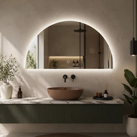 Espejo LED Semicircular Moderno con Forma de Media Luna, Espejo de Baño con Arco Iluminado y Control Táctil para Proyectos de Hoteles, Villas y Apartamentos