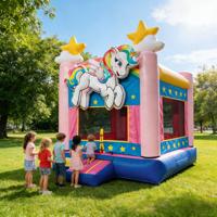 Château gonflable commercial Rainbow Pegasus DST en PVC, motif étoiles et nuages, capacité supérieure à 500 kg, idéal pour les fêtes en extérieur