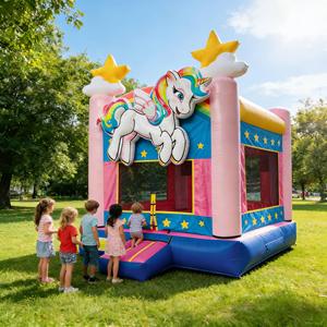 Château gonflable écologique en PVC de marque Rainbow <span class=keywords><strong>Pegasus</strong></span> DST, logo personnalisé, imprimé étoiles et nuages, capacité supérieure à 500 kg, qualité commerciale - Product Image 5