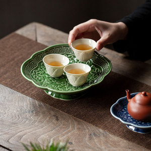 Ceramic Chinese Retro High-Footed <b>Plate</b> Irregular Shape Porcelain Fruit Platter Tea Ceremony Snack Dish Party Use - Product Image 2