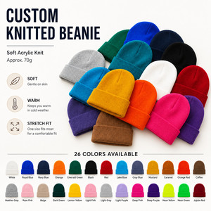 Custom Logo Knitted Beanie <b>Hat</b> 26 Colors Soft Acrylic <b>Winter</b> Warm Skull Cap Wholesale Promotional Blank Cuffed Beanie - Product Image 1