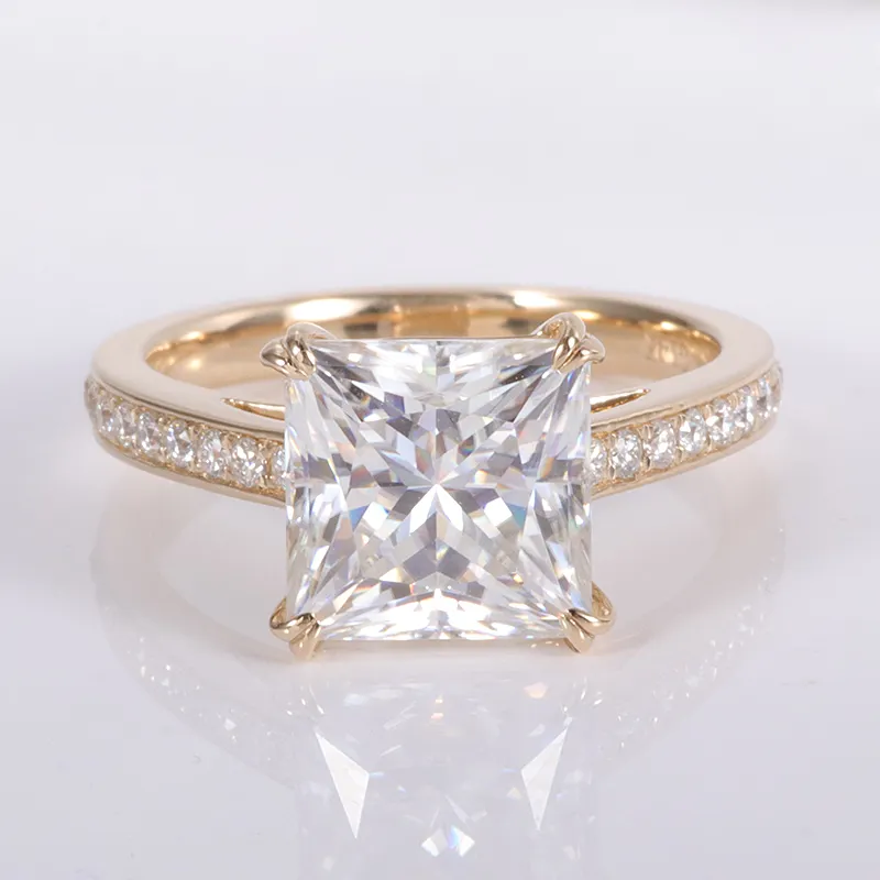 Бриллиантовое кольцо с муассанитом, украшенное чистой огранкой, 14 к, желтое золото 9 Х9 мм, 1,5 мм
