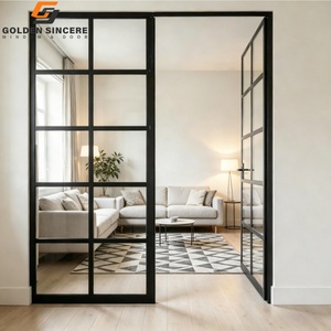 Porte française en verre moderne GS pour cloison de cuisine, porte à grille en aluminium - Product Image 2
