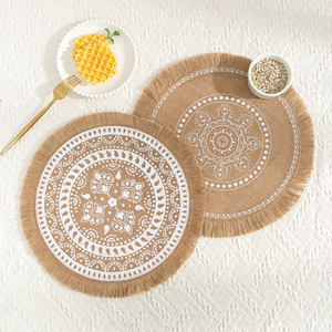 Ensemble de salle à manger de haute qualité au design nordique, style bohème, avec dessous de plat en <span class=keywords><strong>jute</strong></span> naturel, <span class=keywords><strong>macramé</strong></span> avec des glands, dessous de plat en coton et lin résistant à la chaleur - Product Image 6