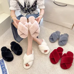 Women's Fuzzy Memory Foam Cute House Plush Fluffy Furry Open Toe Fur Slides Home Slippers for Wedding