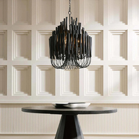 Lustre LED moderne et personnalisé, style vintage italien minimaliste, avec cadre en fer et éléments en bois, pour escalier, salon, villa