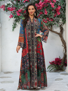 Abaya longue de luxe personnalisée pour <span class=keywords><strong>femme</strong></span> 2026, motif ethnique complexe, robe décontractée en polyester transparent pour l'Aïd, taille unique - Product Image 6
