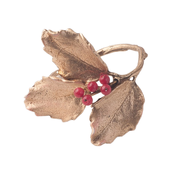 Red Beads and Gold Holly Napkin Rings for Weddings and Parties Stocked Features for Giveaways