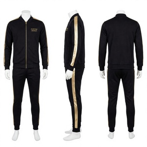 Ensemble de survêtement noir et or pour homme, manches longues, fermeture éclair, style sportif décontracté, vêtements d'automne, polyester, coupe régulière, jogging - Product Image 1