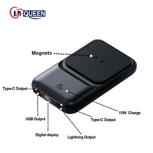 Customized Portable 10000mAh Magnetic Power Bank Mobile Wireless Charger with Built-in Cables and Phone Holder - Product Image 2