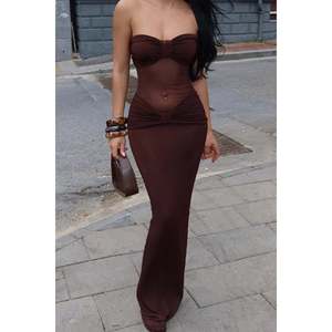 Vestido de Noche Formal Marrón Armen con Detalle de Tul, Cuello Redondo, Cintura Imperio, Silueta de Vestido de Gala, Tallas XS-XL, con Lentejuelas y Volantes - Product Image 4