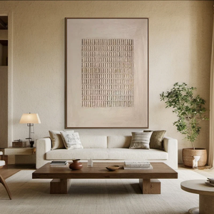 Hôtel oeuvre décorative mur affiche fournitures Beige 3D Texture peinture Wabi Sabi Original Art peinture mur toile peinture à l'huile - Product Image 2