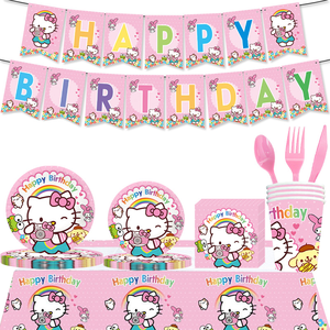 Bandeja de papel desechable de la serie <span class=keywords><strong>Hello</strong></span> <span class=keywords><strong>Kitty</strong></span>, mantel de tejido, banderín, decoración de niña para fiestas - Product Image 1