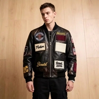 Veste de moto en cuir PU vintage personnalisée pour hommes, veste de motard rétro avec badges et patchs, veste bomber streetwear