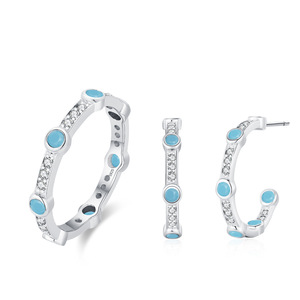 Bague et boucles d'oreilles vintage en argent sterling S925 avec turquoise pour femmes, style minimaliste, bijoux de niche européens et américains - Product Image 1