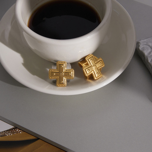 J&amp;D Minimalist <strong>Cross</strong> Two Tone Wide Band <strong>Ring</strong> Stainless Steel Gold <strong>Silver</strong> Plated Beaded Edge Open Adjustable Retro Jewelry - Product Image 6