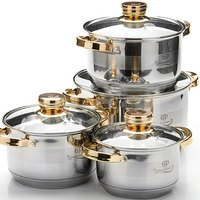 Ensemble de casseroles de cuisine minimaliste en acier inoxydable écologique 18/20/24, 12 pièces, avec couvercle en verre, compatible four