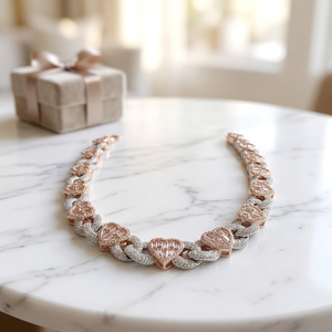 Collar llamativo de moissanita chapado en oro rosa con corte de corazón, cadena de eslabones de lujo para mujer, joyería de fiesta - Product Image 2