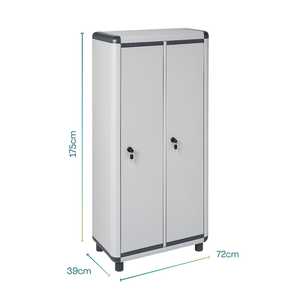 Armario de vestuario de 2 puertas, gris, PVC, 72x39x175 cm, con cerradura con llave, ganchos para abrigos y estante - Product Image 2