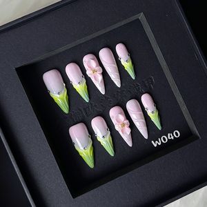 Automne <span class=keywords><strong>hiver</strong></span> haut de gamme français pétale manucure patchs à la main portable doigts amande européen américain ongles artificiels - Product Image 1