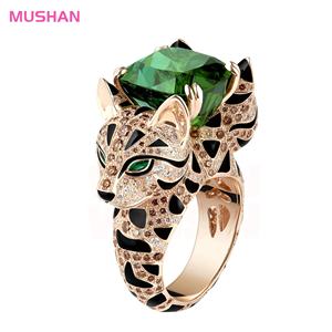 MUSHAN Anelli a Grappolo di Lusso in <span class=keywords><strong>Argento</strong></span> Sterling 925 Placcato Oro 18K con Zaffiro e Diamante ad Alto Tenore di Carbonio Design <span class=keywords><strong>Gatto</strong></span> Leopardo per Matrimonio - Product Image 1