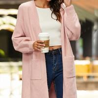 Nouveau pull long en acrylique tricoté anti-rides pour femme, col en V, fermeture à bouton unique, style décontracté automne-hiver