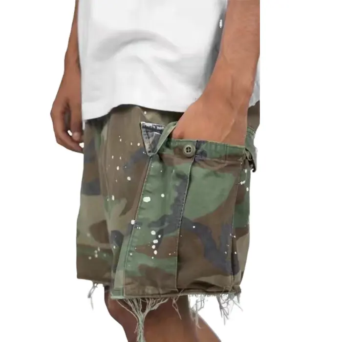 Pantalones cortos de alta calidad para hombre, con cordones personalizados, diseño Cargo, con bolsillos, de camuflaje, para verano