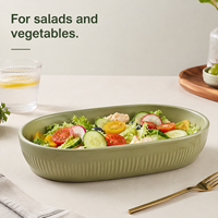 Antiek groene ecovriendelijke melamine grote ovale serveerschaal, breed en diep, geschikt voor delen, salade, groenten, feestjes en buffetten