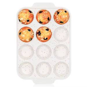 MUYULINS Factory Beige 12-Cup LFGB Non-Stick BPA Free Metal Reinforced Frame <b>Silicone</b> Cupcake Pan Muffin Tray <b>Baking</b> Mold - Product Image 1