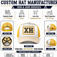 Casquette Trucker en Coton et Maille à 5 Panneaux Personnalisée, Broderie de Patch Lettres Blanc et Jaune, OEM ODM, Visière Courbée, pour Sports de Plein Air et Usage Quotidien