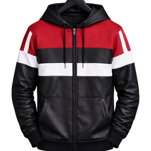 Chándal de cuero con capucha y cremallera, ligero, cómodo y de alta calidad para hombre, personaliza tu propio diseño, chándales de cuero para hombre - Product Image 4