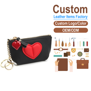 Genuine Leather Heart Coin <b>Purse</b>, Top Grain Cowhide Color Block Pouch, OEM/ODM Custom Factory, <b>Cute</b> Keychain Bag - Product Image 2