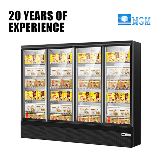 Commercial Frozen Fish Display Vertical Showcase Freezer 4-Door Air Cooling LED 1940L -18~-22
