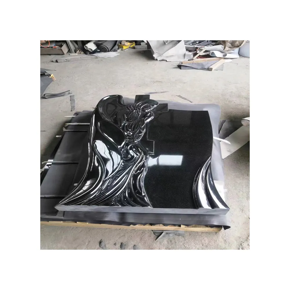 JK Deal Tombstone Granite Polished Surface Customized Size black granite tombstones in Malaysia Zimbabwe with bird and vase