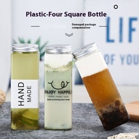 Bouteille de boisson portable transparente en plastique de 500 ml, carrée, jetable, avec couvercle sérigraphié pour soda, lait, thé, café froid, jus