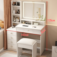 Meuble de rangement avec miroir éclairé et panneau en verre, intégré à une petite table de maquillage, style moderne pour la maison et le bureau, pour le commerce extérieur.