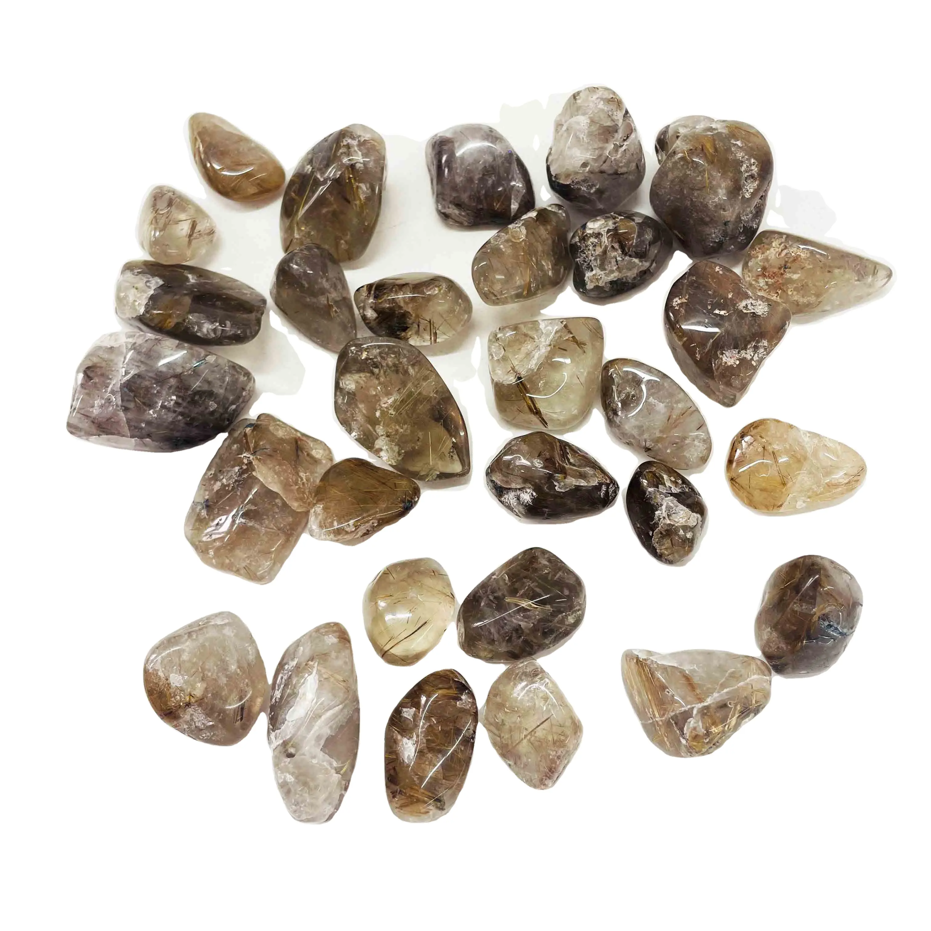 Bulk Hot Sale Natural Golden Rutilated Quartz Crystals Tumbled Stones For Decoration