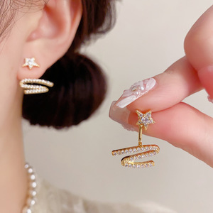 Pendientes <span class=keywords><strong>de</strong></span> Estrella con Circonita Cúbica, Plata 925, Joyería <span class=keywords><strong>de</strong></span> Moda al por Mayor, Accesorios para Mujer - Product Image 1