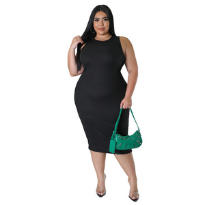 N7798 moda <span class=keywords><strong>donna</strong></span> <span class=keywords><strong>taglie</strong></span> forti europee e americane Casual tinta unita primavera estate nuovo abito senza maniche - Product Image 4